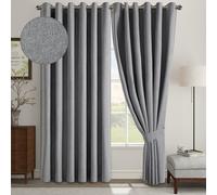 (Charcoal, 66" x 72" (168cm x 183cm)) Luxury Linen Curtains - 100% Blackout Ring Top Thermal Insulated Drapes, Thick Light Blocking Curtains