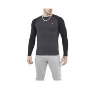 (Charcoal and Black, 2XL) BRAVE SOUL Mens Long Sleeve T Shirts Crew Neck Casual Top Summer Cotton Tee NEW