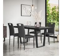More4Homes Aria Dining Table And Chairs - Black Table Top W Black Legs + Monza Linen Dining Chair Set Of 6 (Charcoal)