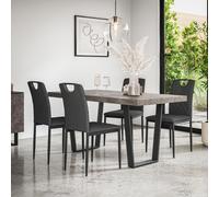 (Charcoal) Aria Dining Table And Chairs - Concrete Effect Table w 4-6 Monza Linen Chair