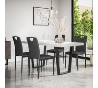 (Charcoal) Aria Dining Table And Chairs - Marble Effect Table w 4-6 Monza Linen Chair
