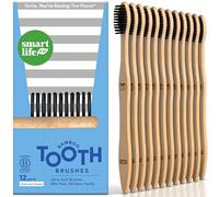 Charcoal Bamboo Toothbrushes - Extra Soft Natural Bristles For Adults & Kids Teeth | Zero Waste Biodegradable Bulk Wooden Tooth Brush Travel Kit | BPA Free, Eco-Friendly, Vegan Compostable - (12 Pack)
