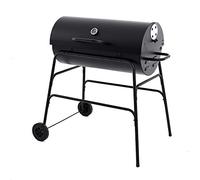 Charcoal Barbecue Grill with Trolley, Panana, Black (Oil Drum Charcoal BBQ Grill with Cover)