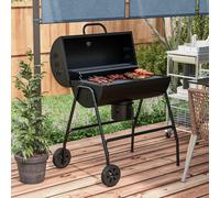 Outsunny Barrel Charcoal Barbecue BBQ Grill Trolley with Ash Catcher Thermometer, Black