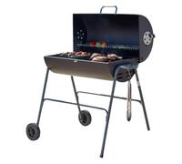 Charcoal Barrel BBQ - Portable Barbecue with Warming Rack, Wheels, Large Porcelain-Coated Steel Non-Stick Cooking Grill, Air Vents - 2 in 1 Barbeque and Smoker