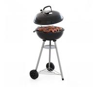 Charcoal BBQ Grill,75 cm Cooking Height, 47cm Kettle Barbecue with Thermometer & 2 Adjustable Air Vent, Porcelain-Enamelled, Ash Catcher, Wheels & Storage Rack, Outdoor Garden Camping Balcony,Black
