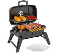 Charcoal BBQ Grill Foldable Portable 59x37x36cm Steel Black with Thermometer Lid