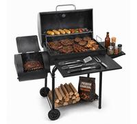 Charcoal BBQ Grill Offset Smoker: Large Coal Barbecue Barrel Drum Grills With Built-In Thermometer, Warming Rack, Air Vents for Outdoor and Garden