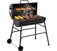 Charcoal BBQ Grill Oil Drum Portable Camping Barbecue Patio Barrel BBQ on Wheels Black Heavy Duty Charcoal Barbecue & Smoker Grills with warming grill, Temperature Gauge & Wheels BBQ for Outdoor