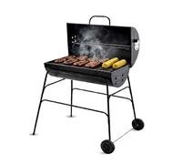 Charcoal BBQ Grill Oil Drum Portable Camping Barbecue Patio Rounded on Wheels Black Heavy Duty Charcoal Barbecue & Smoker Grills with Temperature Gauge & Wheels Stand BBQ for Outdoor & camping