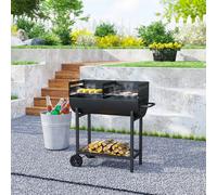 Charcoal BBQ Grill Outdoor Smoker 2 Cooking Areas Portable Black Steel Barbecue