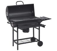 Charcoal BBQ Grill Smoker Barrel Barbecue with Side Shelf Black