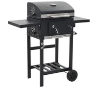 Charcoal BBQ Grill Smoker Trolley Barbecue Thermometer Side Shelves Black UK