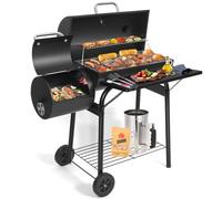Charcoal BBQ Grill With Offset Smoker: Large Oil Drum Barbecue Barrel Grill with Charcoal Starter For Outdoor Garden