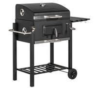 Charcoal BBQ Trolley Black Stainless Steel 113 x 65 x 108cm Wheels Shelf Thermo