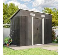 (Charcoal Black, 4x8ft) Metal Garden Shed Outdoor Storage House Tool Box+Steel Base