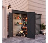 (Charcoal Black) 8.8 x 4.7 ft Pent Metal Garden Storage Shed Motorcycle Shed with Lockable Door