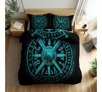 Charcoal Black Duvet Cover Cot-bed Bedding, Reversible Viking Runes Viking Sword Printed Duvet Cover 120 x 150 cm, Lightweight Bedding with Zipper Closure Soft Breathable Quilt Covers for Kids Adults
