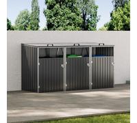 Charcoal Black Metal Outdoor Bin Shed for 3 Trash Bins
