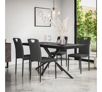 (Charcoal) Donni Dining Table And Chairs - Black Table Top w 4-6 Monza Linen Chair