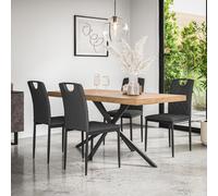 (Charcoal) Donni Dining Table And Chairs - Oak Effect Table w 4-6 Monza Linen Chair