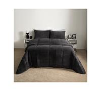 (Charcoal, Double) OHS Soft Cosy Teddy Fleece 10.5 Tog Coverless Washable Travel Duvet Cover and Pillowcase Bedding Set