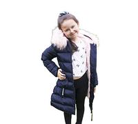 Charcoal Fashion Girl's Fur Lined Back to School Midi Length Puffer Coat-CFW2106