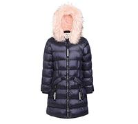 Charcoal Fashion Girl's Fur Lined Back to School Midi Length Puffer Coat-CFW2106 (High Shine Navy, Age 13-14)