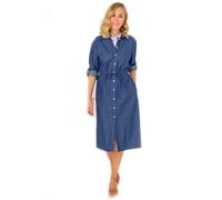 Charcoal Fashion Women's Button Through Midi Denim Shirt Dress with Belt-Mid Blue-14