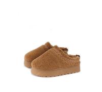 Charcoal Fashion Women's Embroidery Beaded Borg Fur Lined Platform Slipper-Camel-5