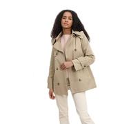 Charcoal Fashion Women's Hooded Classic Double Breasted Hip Length Trench Coat Mac-Beige-L