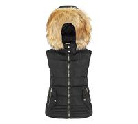 Charcoal Fashion Women's Padded Gilet with Brown Hood Fur Trims (CFW21137) (Black, 12)
