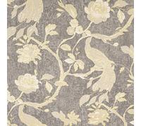 Charcoal & Gold Floral Birds Peacock Vinyl Wallpaper | Luxury Metallic Design | Paste The Wall | Washable | Textured | 10M x 0.53M Full Roll Bedroom, Living Room , Feature Wall, Hallway