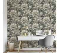 Charcoal Gold Floral Wallpaper 3D Effect Metallic Shimmer Feature Wall