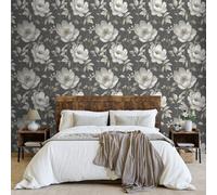 Charcoal Gold Floral Wallpaper Grey Leaf Textured Metallic Shimmer