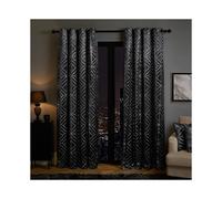 (Charcoal Grey, 46 x 72") OHS Metallic Geo Print Matte Velvet Blackout Eyelet Curtains