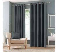 (Charcoal Grey, 66" x 54" (168cm x 137cm)) Thermal Blackout Curtains Pair Ring Top Eyelet Ready Made Super Soft