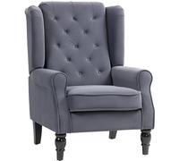 Charcoal Grey Fabric Wingback Accent Chair Retro Tufted Armchair Solid Wood Legs