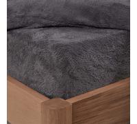 (Charcoal Grey, Single 91x190cm) Teddy Fleece Fitted Sheet Thermal Warm Single Double King Bedding NEW