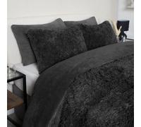 (Charcoal Grey, Superking) OHS Fluffy Bedding King Size Teddy Fleece Duvet Set Reverse, Shaggy Bedding Kingsize Duvet Covers Set with Pillowcases Quilt Covers Warm ...
