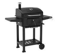 Dellonda Outdoor Portable Charcoal BBQ Grill & Smoker with Trolley, Built-In Thermometer, Warming Rack, 2 Side Shelves & Wheels for Home Garden Cooking, Black - DG283