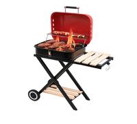 Charcoal Grill Folding BBQ Mobile BBQ Trolley with Lid & Shelves Camping