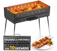Charcoal Grill for 10 Skewers - Portable Barbecue Kabob Camp Grills - Foldable Metal Mangal - Kebab Shish BBQ for EDC Picnic Outdoor Cooking Camping Hiking NB10
