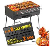 Charcoal Grill for 8 Skewers Portable Barbecue 16.9"×11.8"×16.9" Kabob Camp Grills - Foldable Metal Mangal - Kebab Shish BBQ for EDC Picnic Outdoor Cooking Camping Hiking