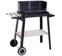 Charcoal Grill Metal Enamel Coated Black 87x83x45cm Height Adjustable w/Shelves