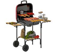 Charcoal Grill Portable Red Steel 98x54x91cm Lockable Lid Warming Rack shelves