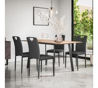 More4Homes Haydon Extending Dining Table And Chairs - Oak Effect Table Top W Black Legs + Monza Linen Dining Chair Set Of 6 (Charcoal)