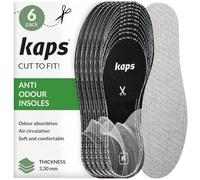 Charcoal Insoles for Men & Women, Anti-Odour Cut to Size, 6 Pairs - Kaps | Inner Soles & Shoe Inserts, Perforated for Air Circulation, Soft Latex Foam, Trimmable EU 36-46, Trainers & Boots