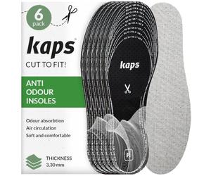 Charcoal Insoles for Men & Women, Anti-Odour Cut to Size, 6 Pairs - Kaps | Inner Soles & Shoe Inserts, Perforated for Air Circulation, Soft Latex Foam, Trimmable EU 36-46, Trainers & Boots