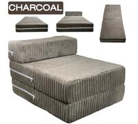 Charcoal Jumbo Cord Single Chair Sofa Z Bed Seat Foam Fold Out Futon Guest